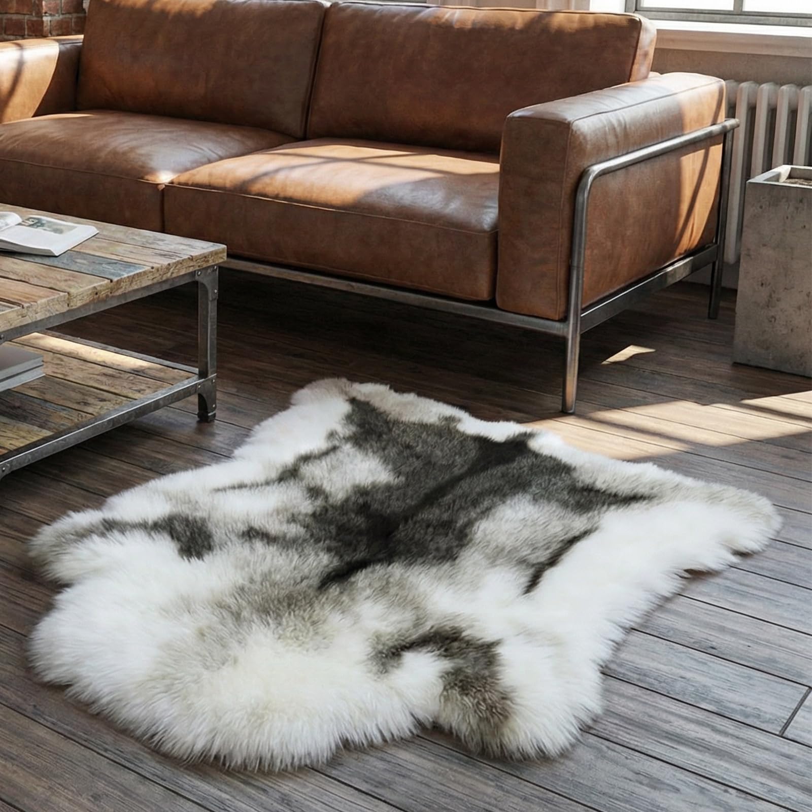 Kunstfell Rentierfell Teppich - 90x110cm Faux Lammfell Schaffell Teppich