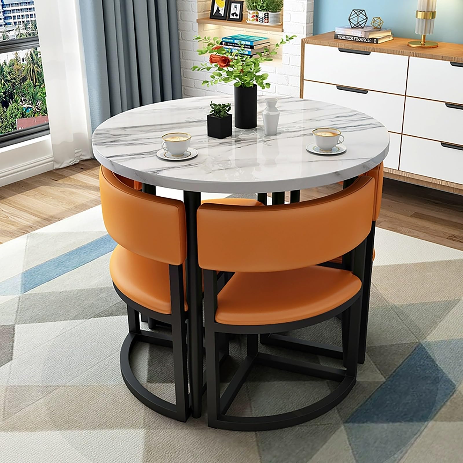 MTSYXYM Runder Tisch mit 4 Stühlen,Esstisch und Stühle Rund,einfacher Empfangstisch und Stühle,Balkon-Wohnzimmer-Set mit 5 Tischen, runder Empfangsraum-Esstisch,für kleine Räume. (Size : Style12) Küche, Haushalt & Wohnen