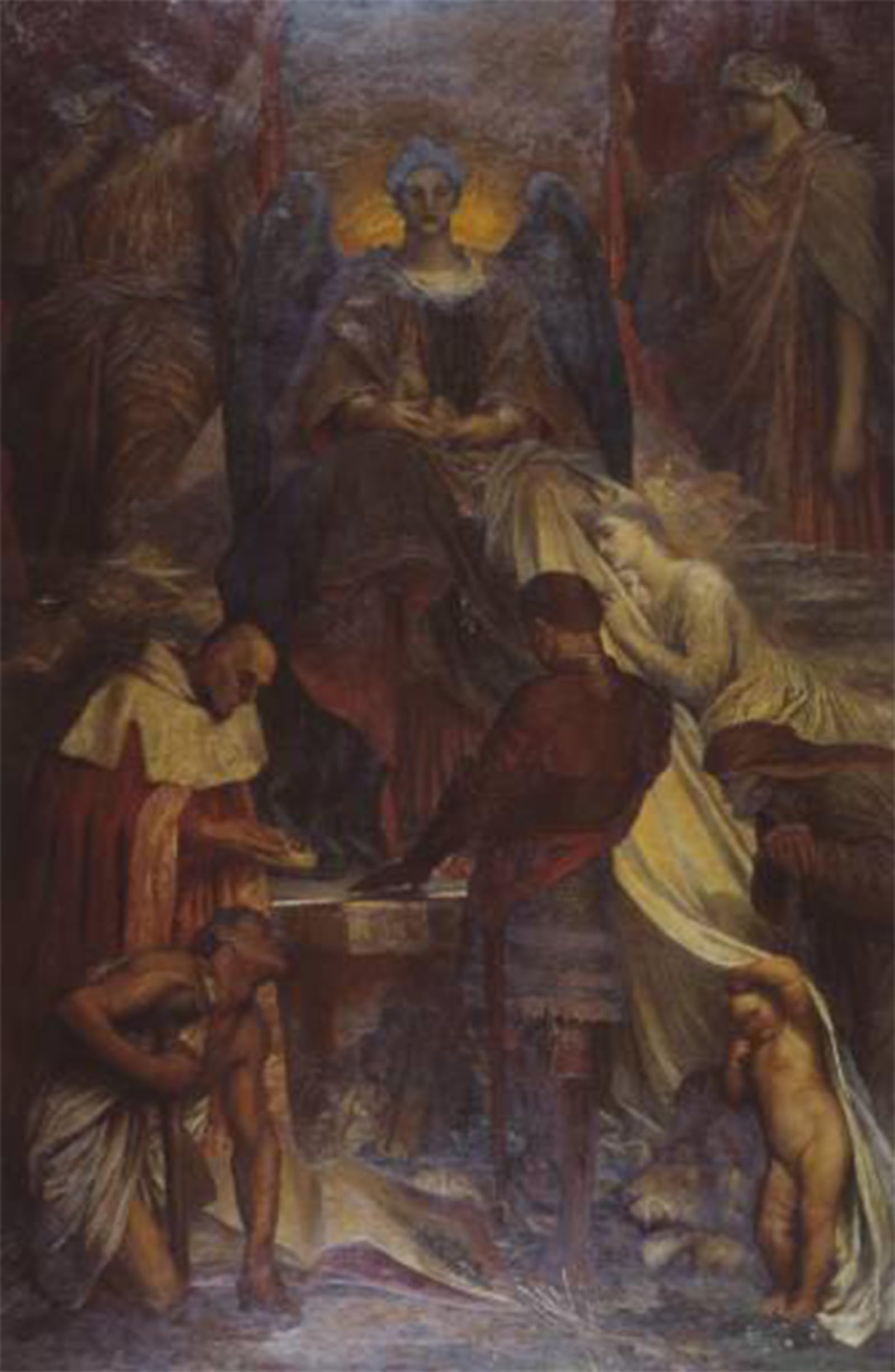 Artxlxxbn No Frame Famous Prints Artwork Pictures Poster Painting Art The Court Of Death George Frederic Watts Artwork Landscape Pictures For Home Decor 60X90cm