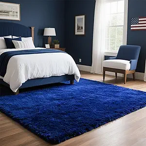 Area Rugs for Bedroom Living Room, 9x12 Soft Large Fluffy Fuzzy Shag Plush Furry Carpet, Soft Indoor Floor Mat for Kids Nursery Home Dorm Office Decor Aesthetic, Blue