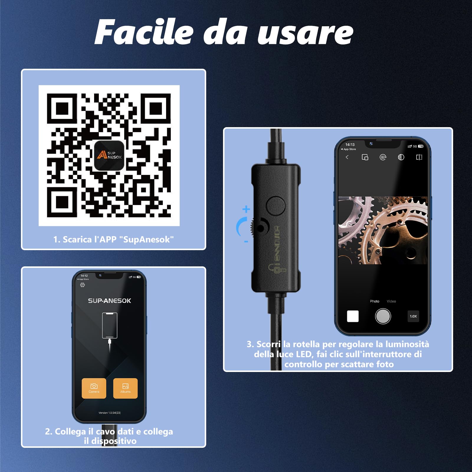 Telecamera di ispezione endoscopica, endoscopio rigido flessibile 1920P, periscopio a 8 LED, telecamera di ispezione USB No WiFi, telecamere di scarico del tubo impermeabile IP67, per Android