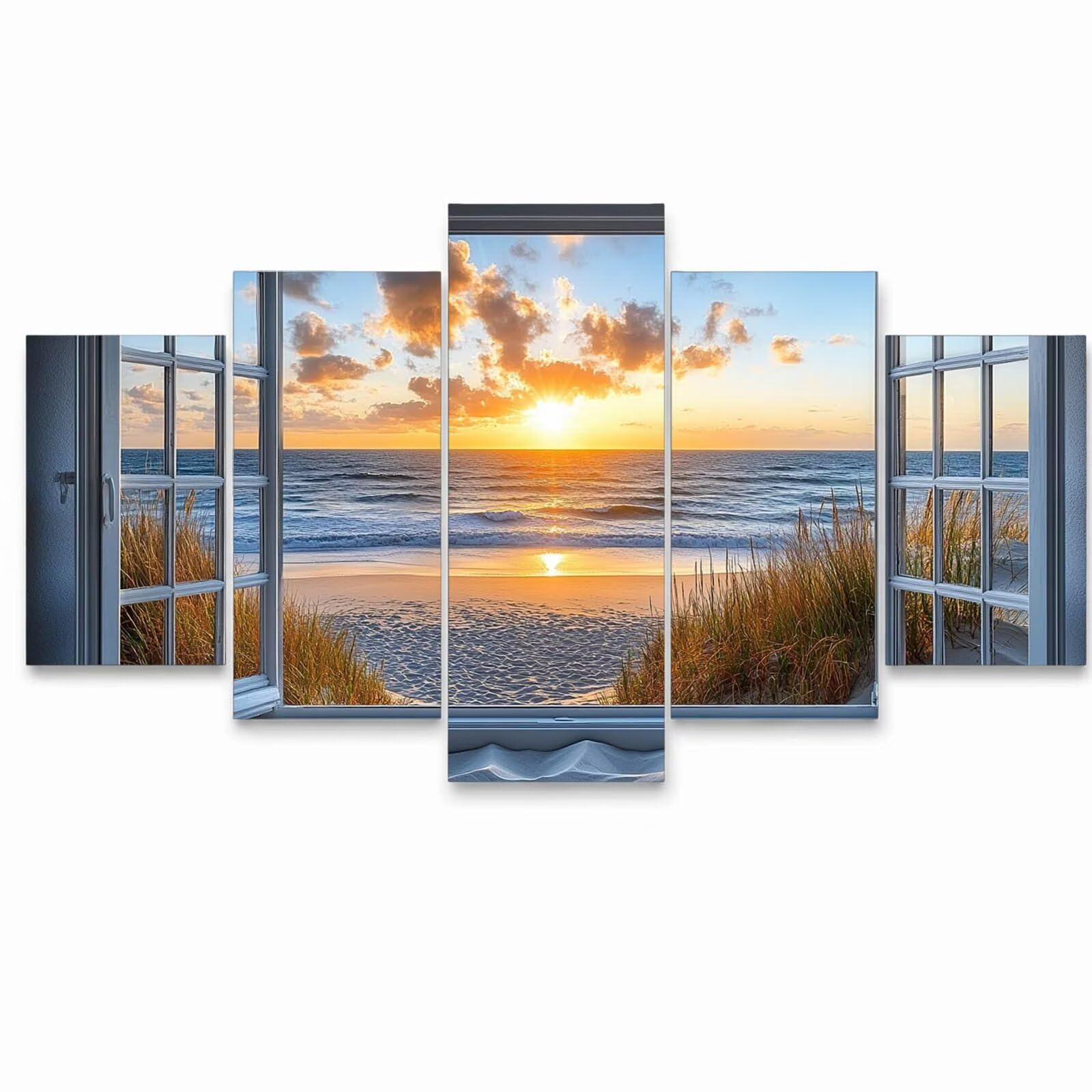 5 Pack Leuchtend Malen Nach Zahlen Erwachsene Strand Drei Größen YCBZ-3794 | DIY Set Erwachsene mit Pinselset Acrylfarben Set Fünf Leinwand zum Bemalen Fensterbank Deko Wohnzimmer Geschenke für Frauen