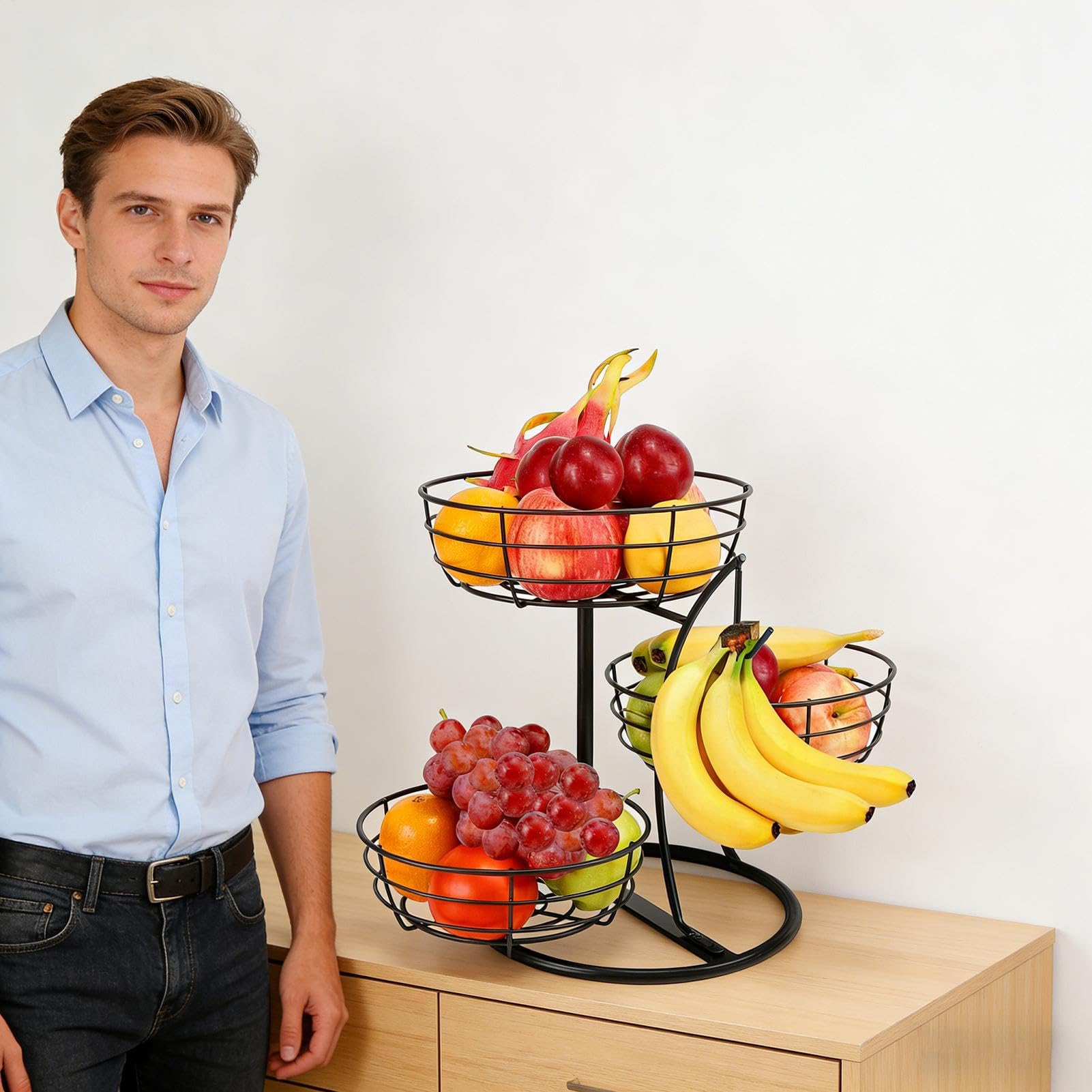 Generisch 3 Stöckiger Obstkorb Aus Metall Mit Bananenaufhänger, Rutschfester Küchenarbeitsplatten Organizer, Platzsparender AufbewahrungskorbFür , , Brot & Snacks,Für Küche, & Restaurant