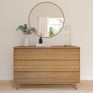 Plank+Beam 6 Drawer Dresser, Modern Storage Cabinet, Solid Wood Storage Drawers, Dressers & Chests of Drawers for Bedroom, Living Room Furniture, Pecan