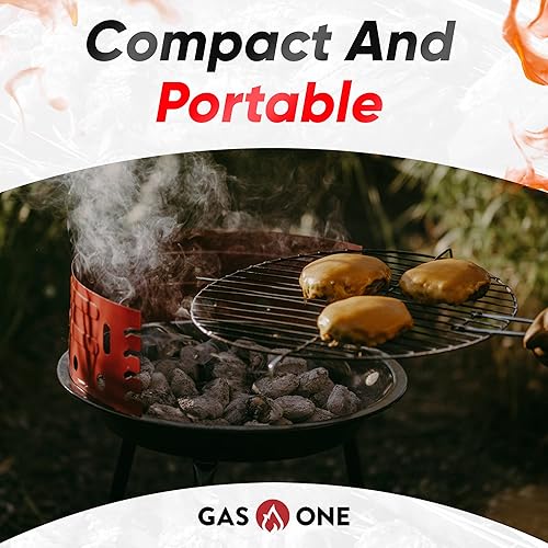 Miniatura 4 de Gas One Parrilla portátil de barbacoa de 16 pulgadas con 4 niveles para control de llama, sistema de ventilación doble, pequeña parrilla de carbón