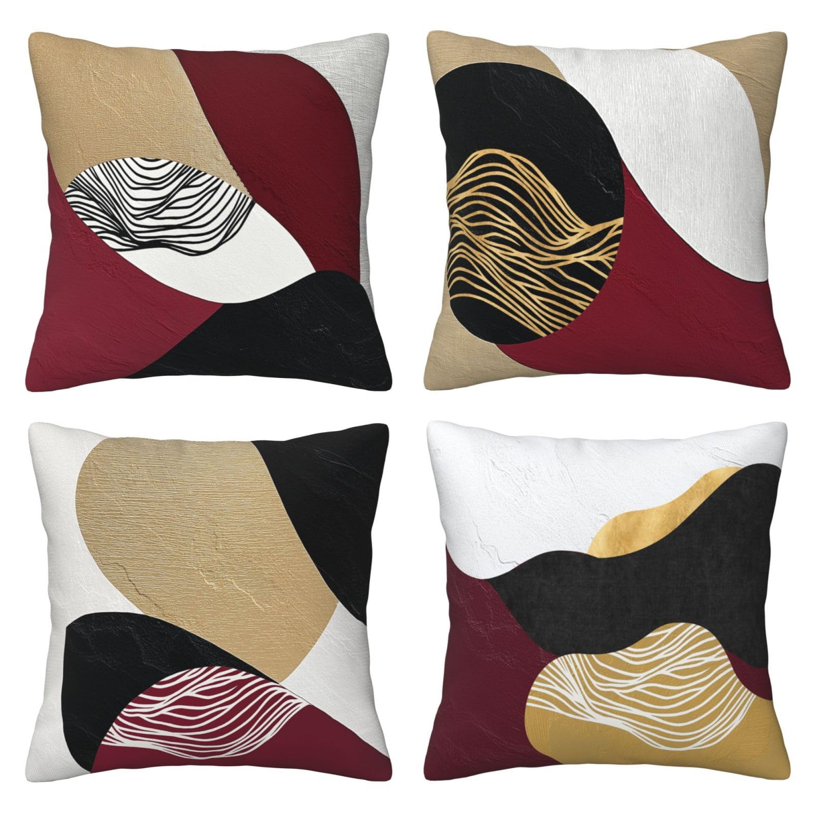 Set of 4 Decorative Cushion Covers 50 x 50 cm Wine Red Gold Black Color Block Lines Abstract Art Mountains Pillow Case Geometric Cushions Cover 20''x20'' for Outdoor Patio Garden Bed Sofa Couch Decor โ image 1