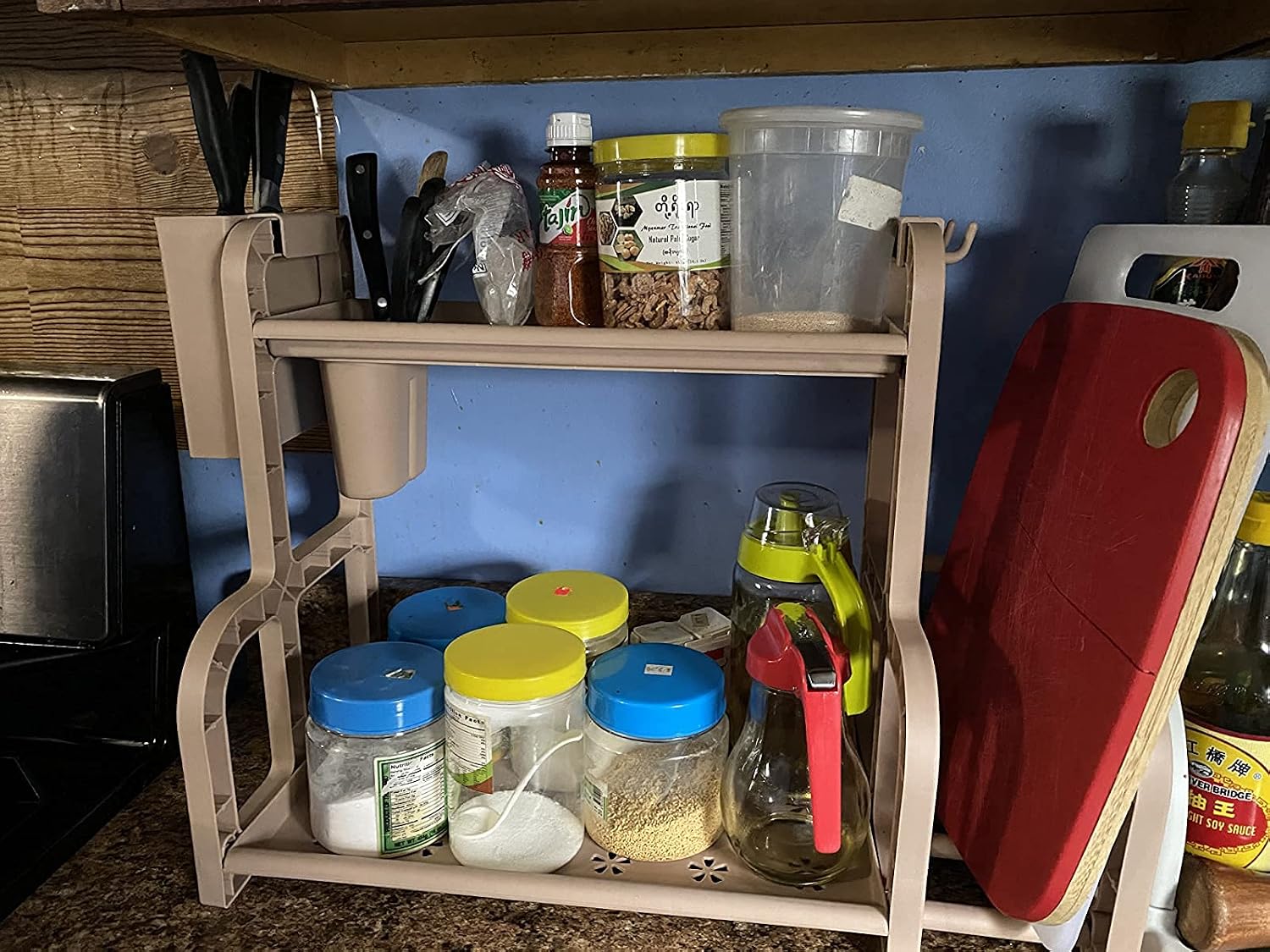 Cq acrylic 2 Tier Kitchen Spice Rack Organizer,Standing Rack Kitchen Countertop Storage Organizer Shelf Holder