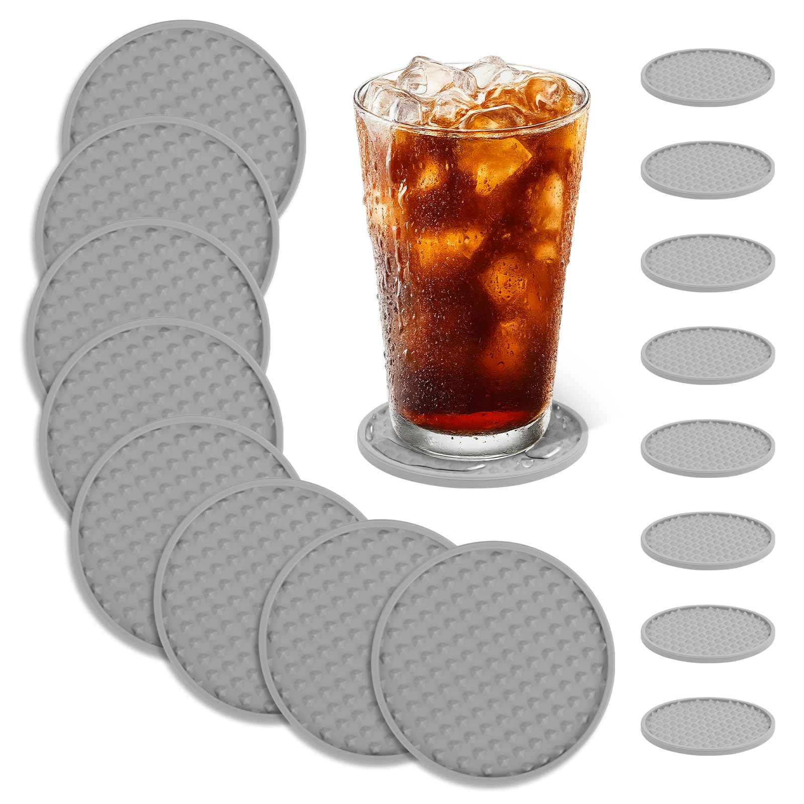 8 Pack Silicone Coasters Black Thickened 0.5cm Deep Tray Design – Non-Slip Rubber Mug Mats for Drinks Heat Resistant Cup Coasters for Table Protection Coffee Pads Beer Bar Mat 10cm Diameter (Grey)