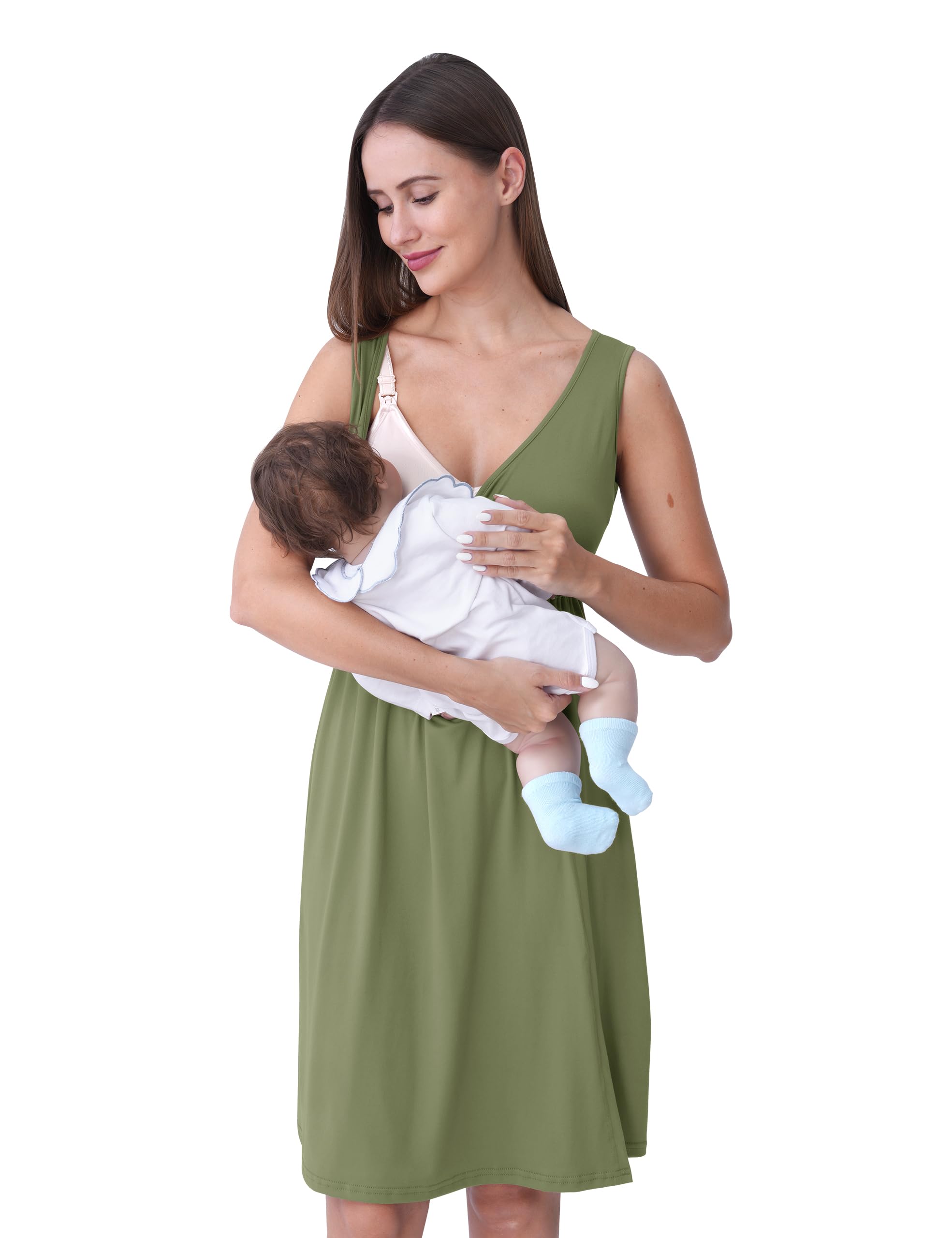 SUNNYBUY Chemise de nuit de grossesse et d'allaitement avec peignoir 2 pièces | Ensemble de robe de nuit 3 en 1 pour naissance, lit de semaine et allaitement