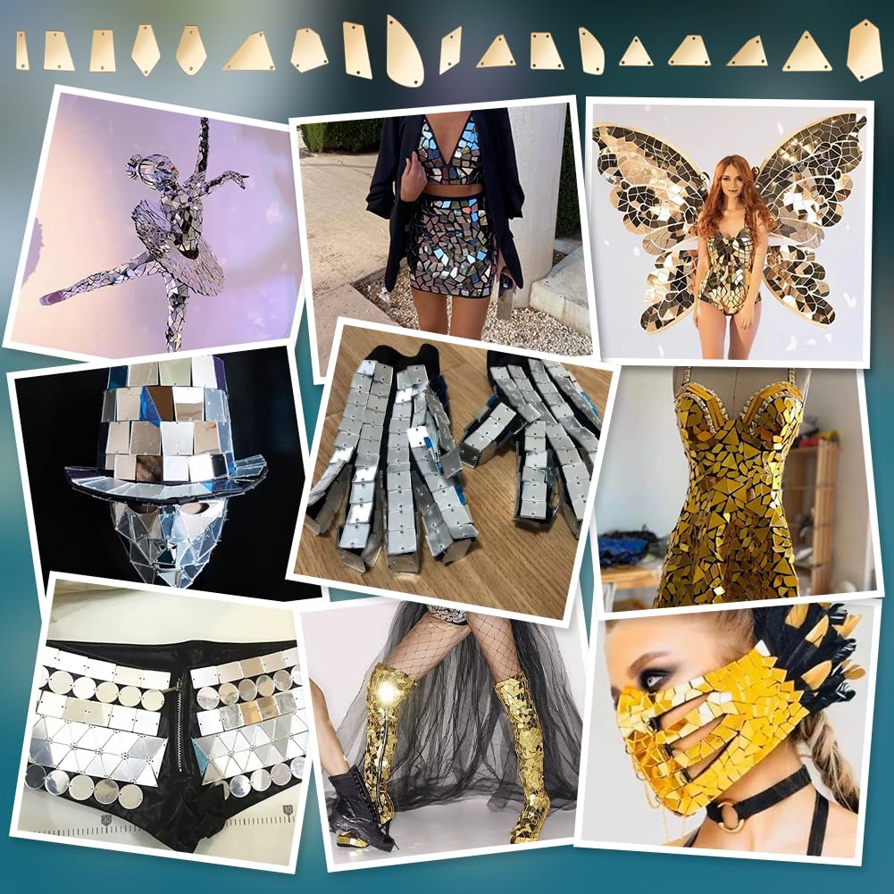 Strass Specchio Per Cucito - 180 Pezzi 6 Stili, Oro, Acrilico, Forati Per Bijoux E Abiti - Foto 13