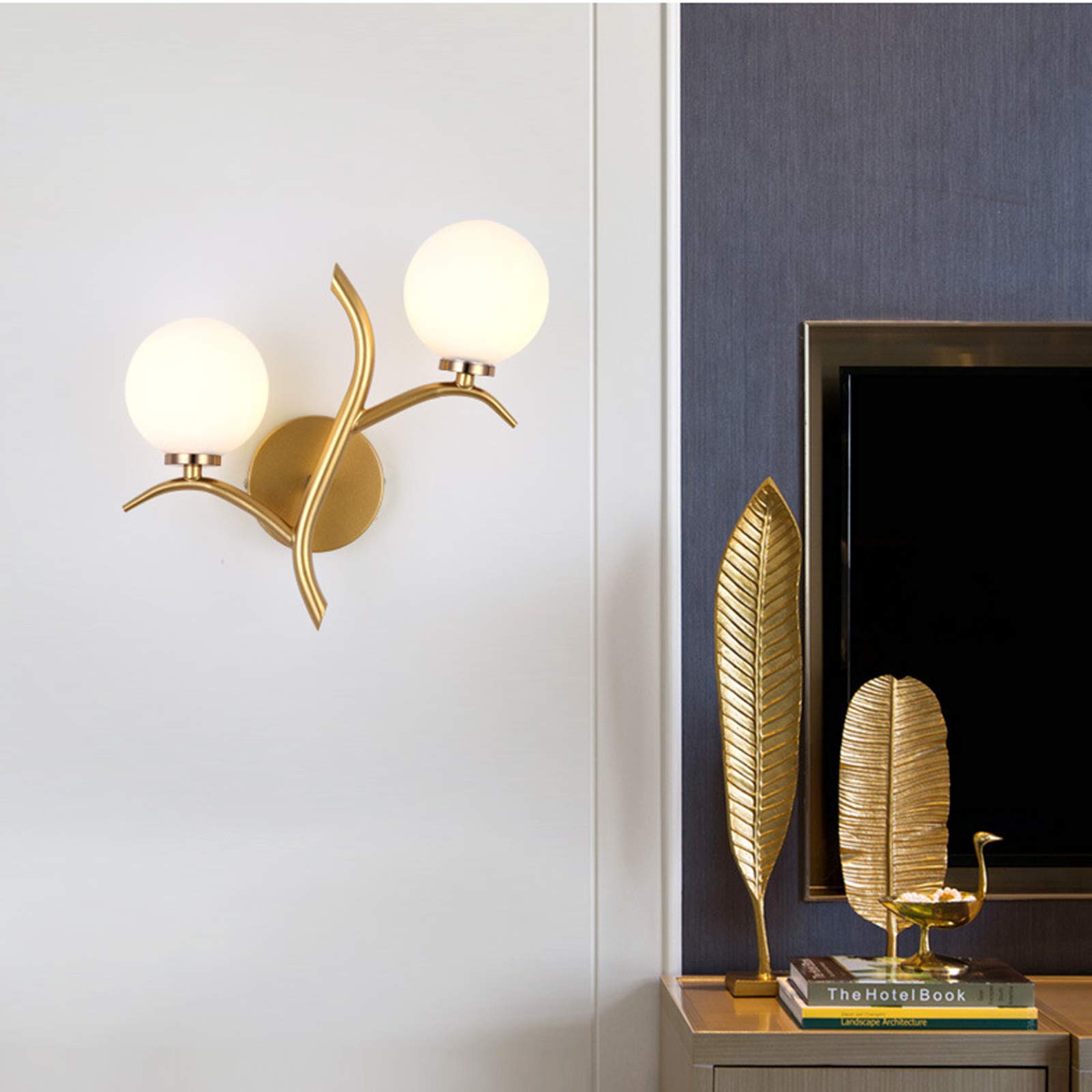 ZHSHYS Retro-Wandlampe, industrielle Wandleuchte, Doppelkopf-Glaslampenschirm, Wandleuchte, Beleuchtungskörper für Schlafzimmer, Wohnzimmer, Flur, dekorieren, G4-Quelle, 240 V, Gold