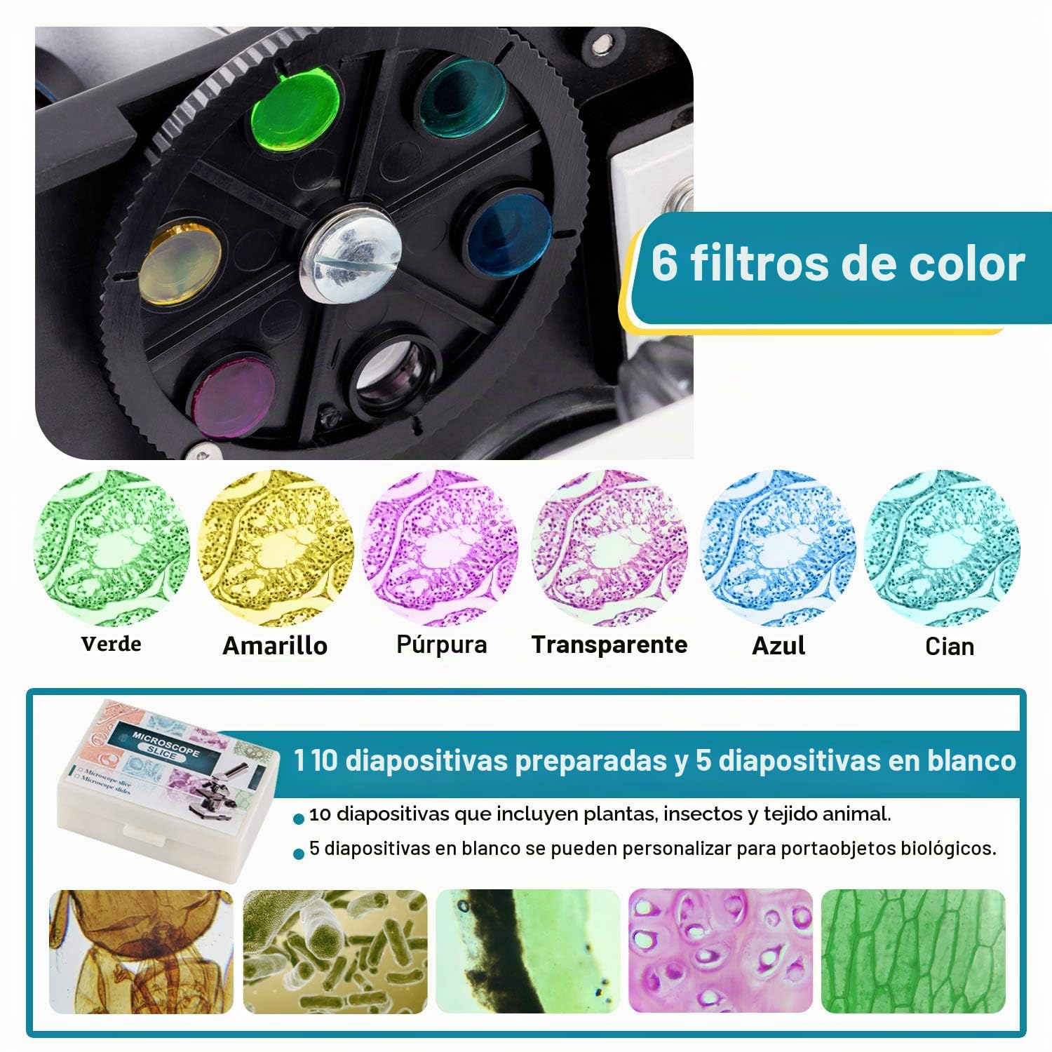 Microscopio de actualización 40X-2000X para niños, Estudiantes y Adultos, Potente microscopio biológico para niños, para Laboratorios Escolares, hogar, investigación científica biológica
