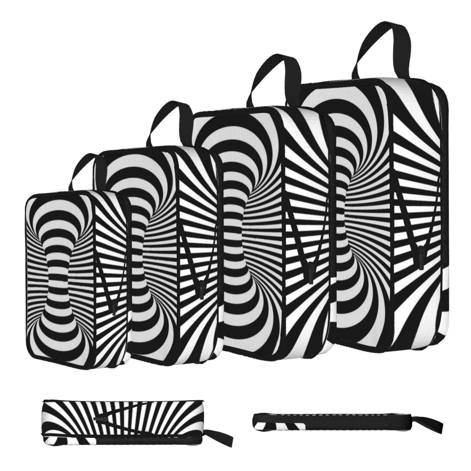 Black White Stripe Print 4 Set Compression Packing Cubes For Suitcases,Expandable Storage Bags Organizers