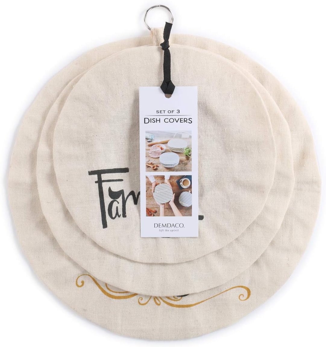 Together We Make A Family Cream 11 x 11 Cotton Linen Fabric Dish Covers Set of 3