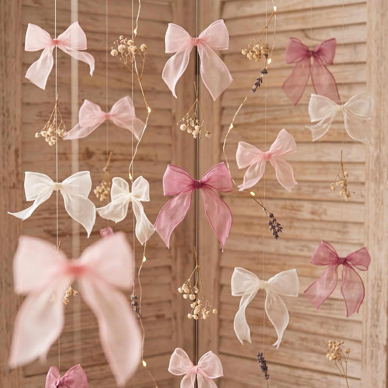 Janinka 6 Pcs Pink Bow Garland 6.5 Feet Hanging Decor, Organza