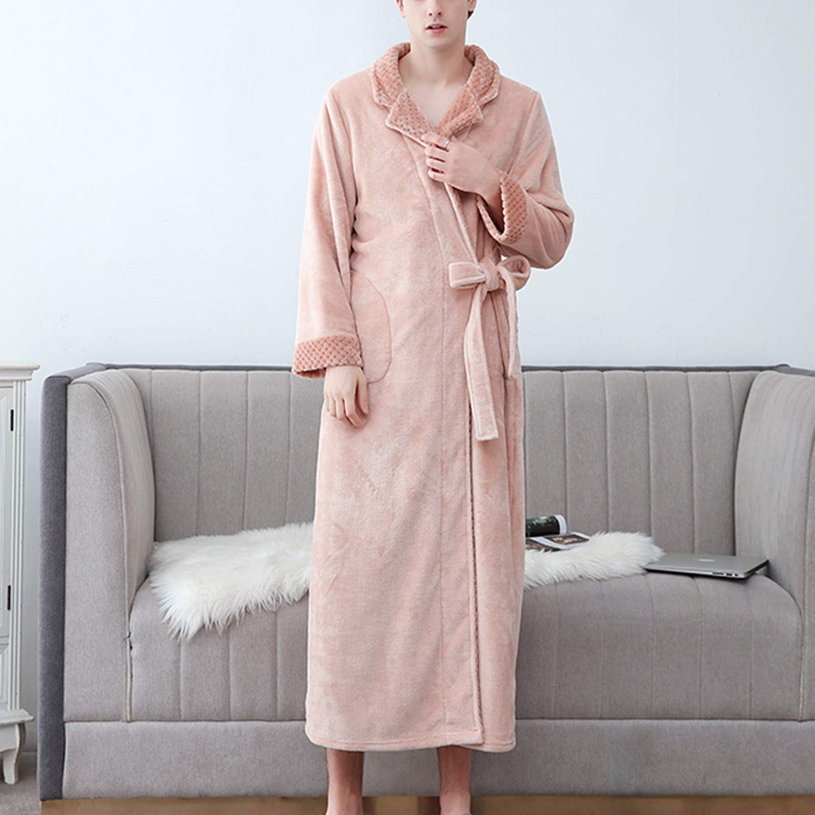 Comfortabele katoenen badjas voor dames, flanellen loungewear met ritssluiting aan de voorkant, lange flanellen badjas, warme winterjurk, nachthemd, pyjama, poncho, grijs Comfortabele katoenen badjas voor dames, flanellen loungewear met ritssluiting aan de voorkant, lange flanellen badjas, warme winterjurk, nachthemd, pyjama, poncho, grijs