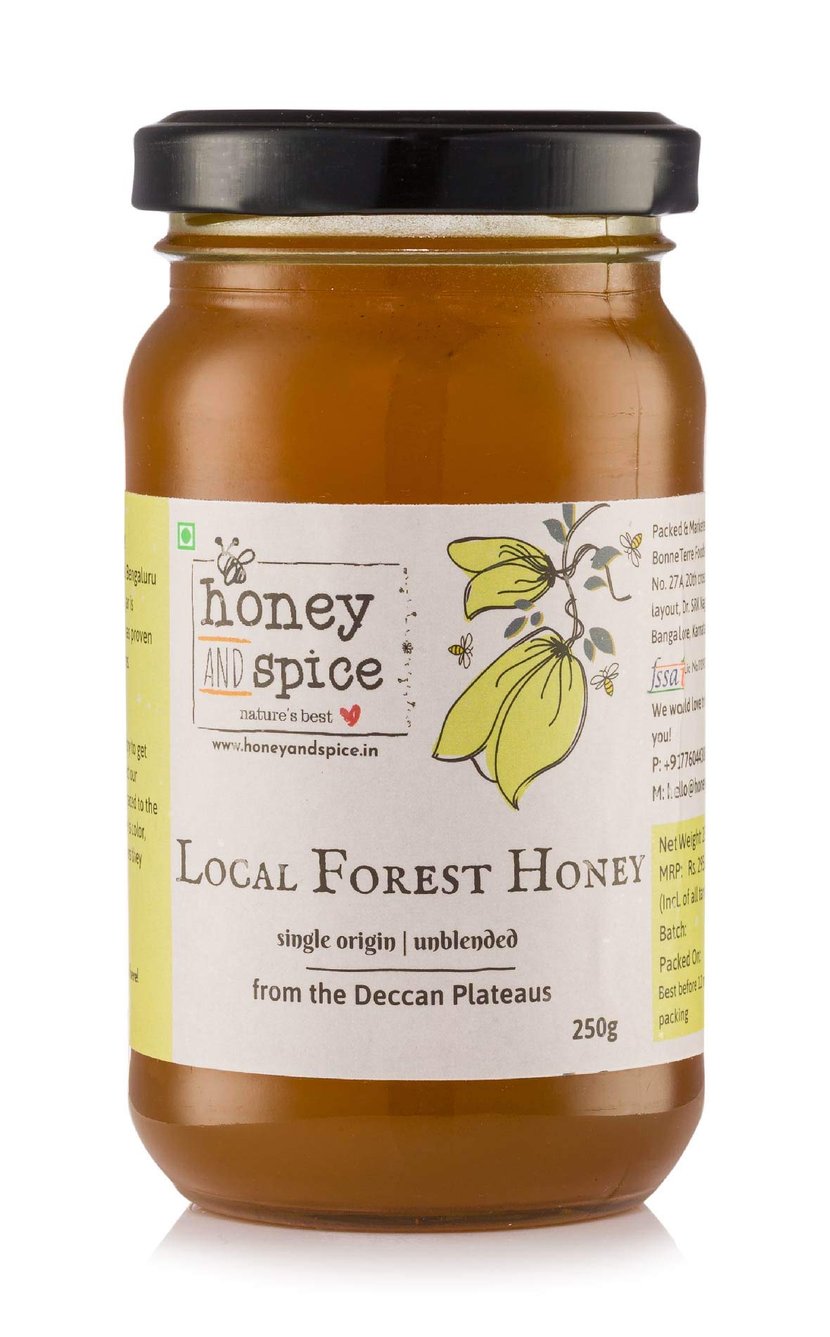 Honey and Spice Local Forest Honey (250g) | Bold Earthy Flavour with Slight Floral Aftertaste & Aroma | With No Added Preservatives | 100% Raw and Pure | Unblended and Unpasteurized | Natural and Original | Unprocessed | No Added Sugar | FDA certified | Dark Brown