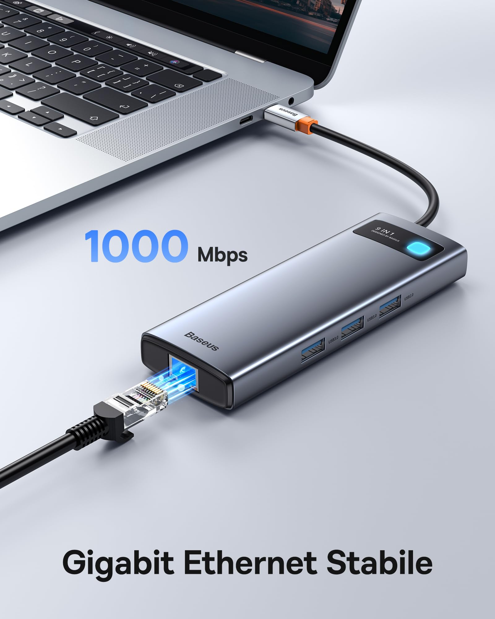 [Chip Ottimizzato] Baseus Docking Station 9 in 1 USB C 4K 120Hz, 2 Monitor HDMI, Hub USB C, Ethernet 1000 Mbp, PD 100W, TF/SD, USB 3.0, Adattatore per MacBook/Dell/HP/Lenovo e altri PC