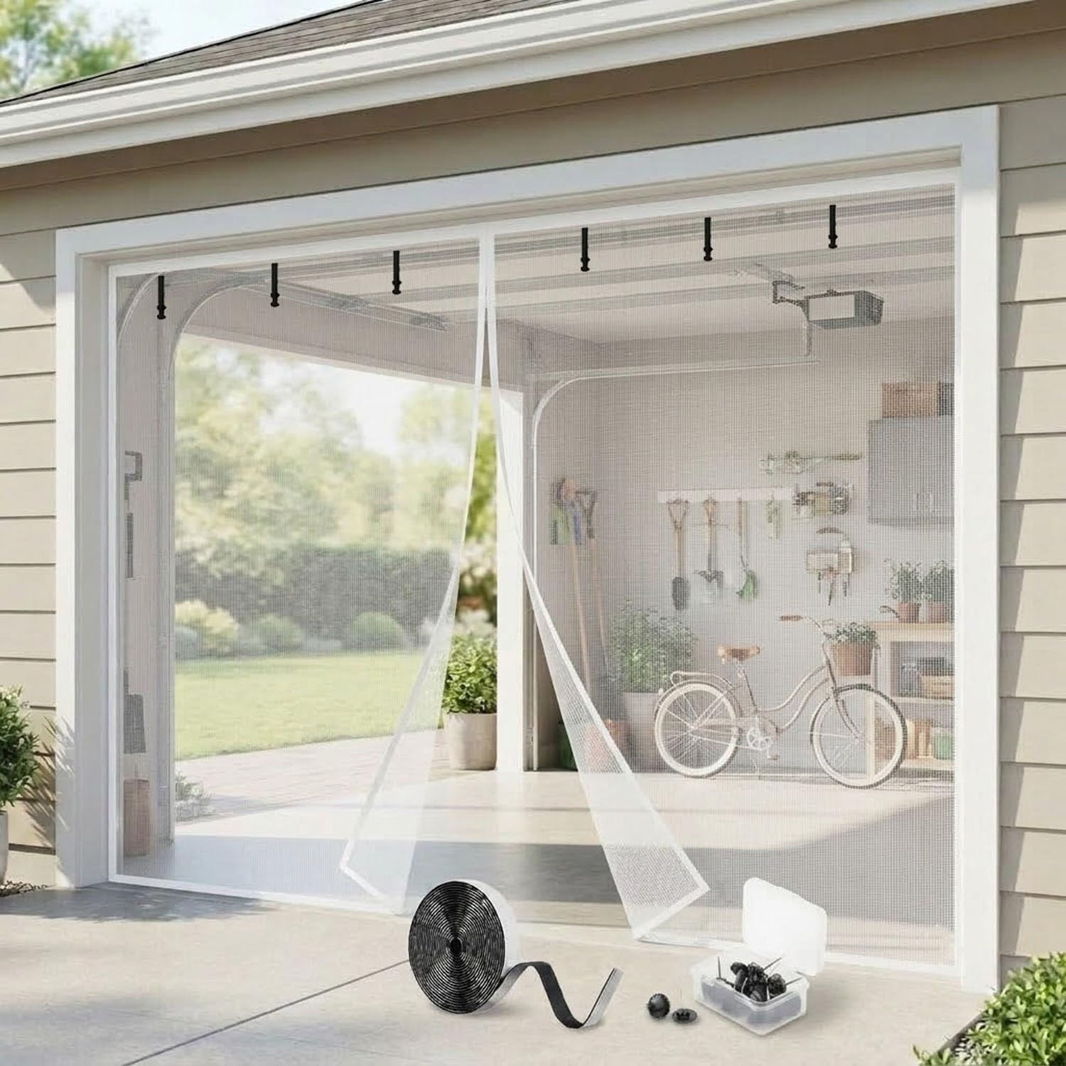 Rideau Moustiquaire Magnétique pour Garage, sans Perçage | Moustiquaire Aimantée Porte Fenêtre en Fibre de Verre, Moustiquaire Chat avec Fermeture Automatique(Blanc,488x274cm)