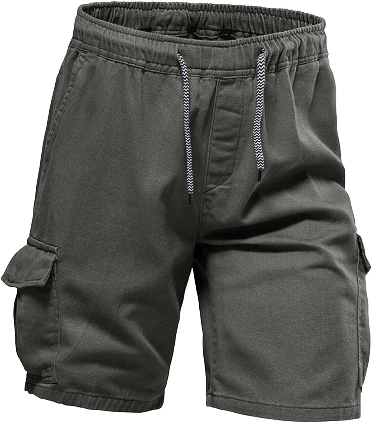 Mens Cargo Shorts Relaxed Fit Work Outdoor Hiking Shorts with Multiple Pockets Elastic Waist Lightweight Short Pants