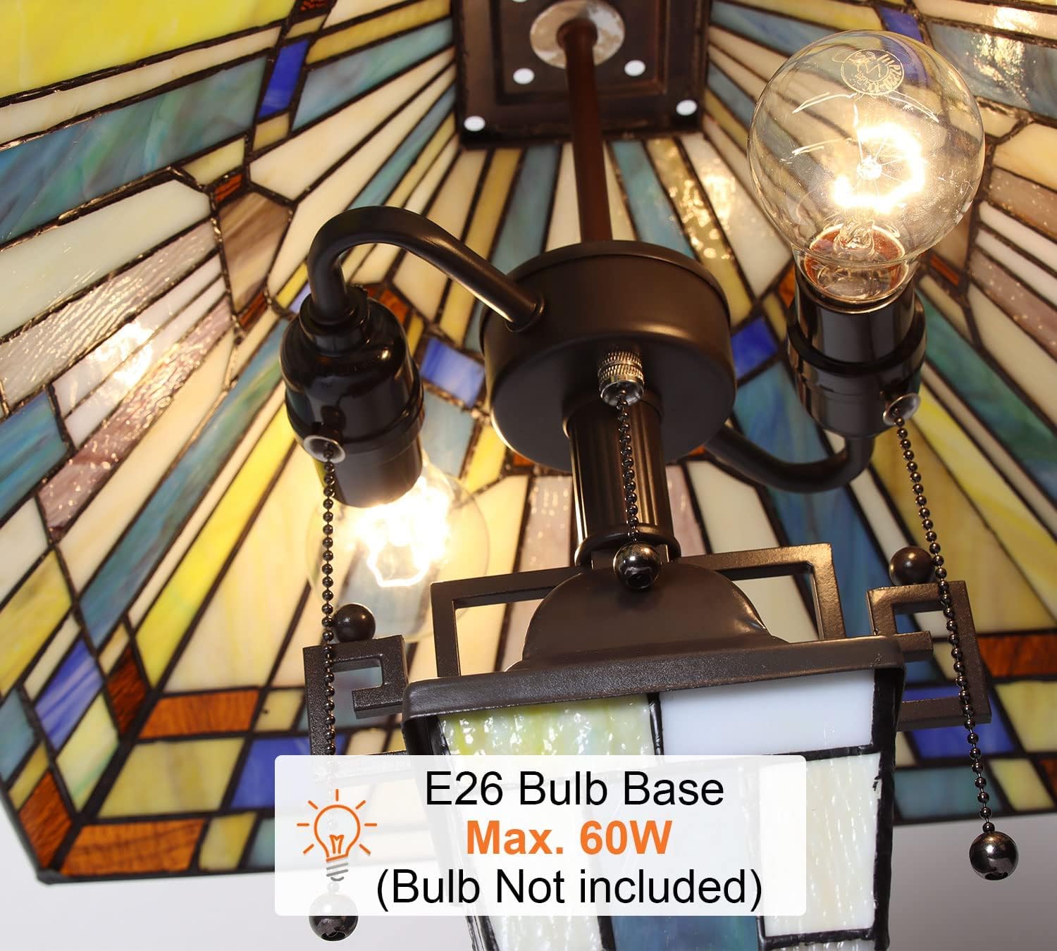 Flаѕh Dеаlѕ - 40% оƒƒ Maxxmore Tiffany Table Lamp with Nightlight,, 23 Tall Vintage Mission Style Stained Glass Bedside Table Lamp for Living Room, Bedroom, 3-Light