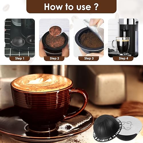 Miniatura 5 de 4 cápsulas de café reutilizables para Nespresso Vertuo con tapas de silicona, cuchara y cepillo, cápsulas de café recargables de grado alimenticio