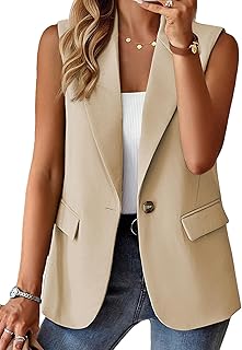 2026 Summer Women's Sleeveless Vest Tops - Lightweight Fully Lined Trendy Casual Work Office Blazer with Pockets