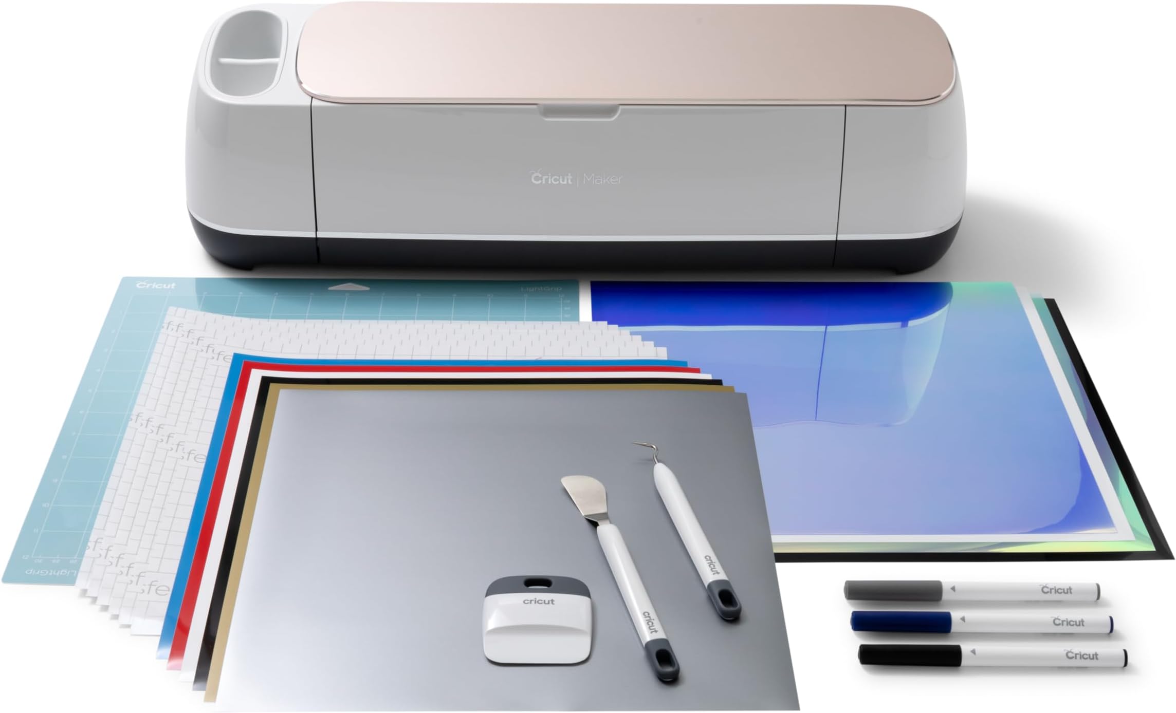 Cricut Maker - Smart Cutting Machine - with 10X Cutting Force, Cuts 300+ Materials, Create 3D Art, Home Decor, Bluetooth Connectivity, Works with iOS, Android, Windows & Mac, Champagne