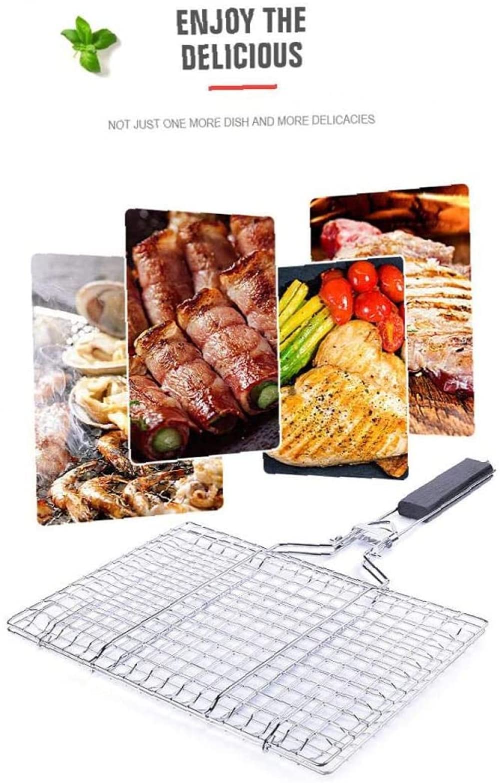 Cestello per Griglia Cestello per Griglia in Acciaio Inossidabile con Manico Staccabile, Perfetto per Grigliare Verdure, Pesce, Gamberetti, Accessori per Braciole per Barbecue