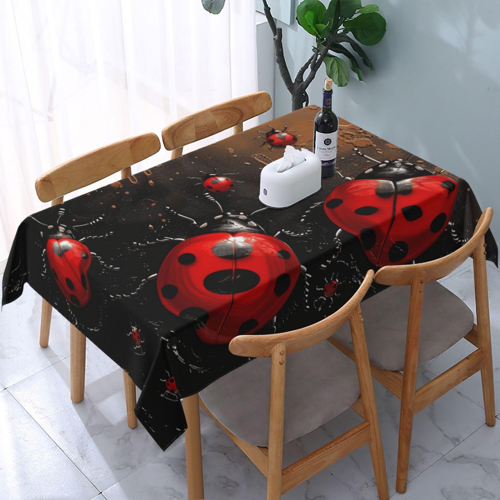 WPKJU Art Ladybug Tracks Printed Tablecloth Water Resistant Table Cover Washable Rectangle Table Cloth for Tables 54x72 in