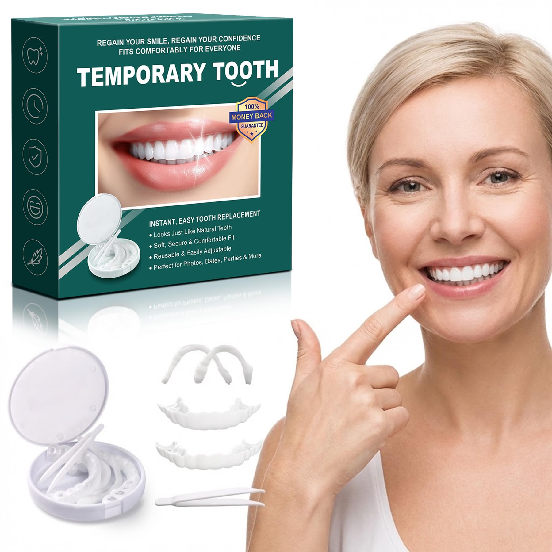 Temporary Snap-On Dental Veneers for Men & Women – Natural Looking Tooth Cover for Missing