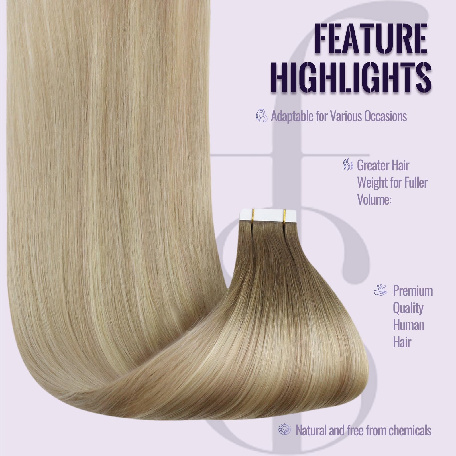 Fshine Extension Biadesivo Capelli Veri 50g 45CM 20Pcs Capelli Adesive Extension Castano Chiaro A Biondo Chiaro Con Castano Chiaro Extension Capelli Veri Adesivo Invisibili 8/8/613