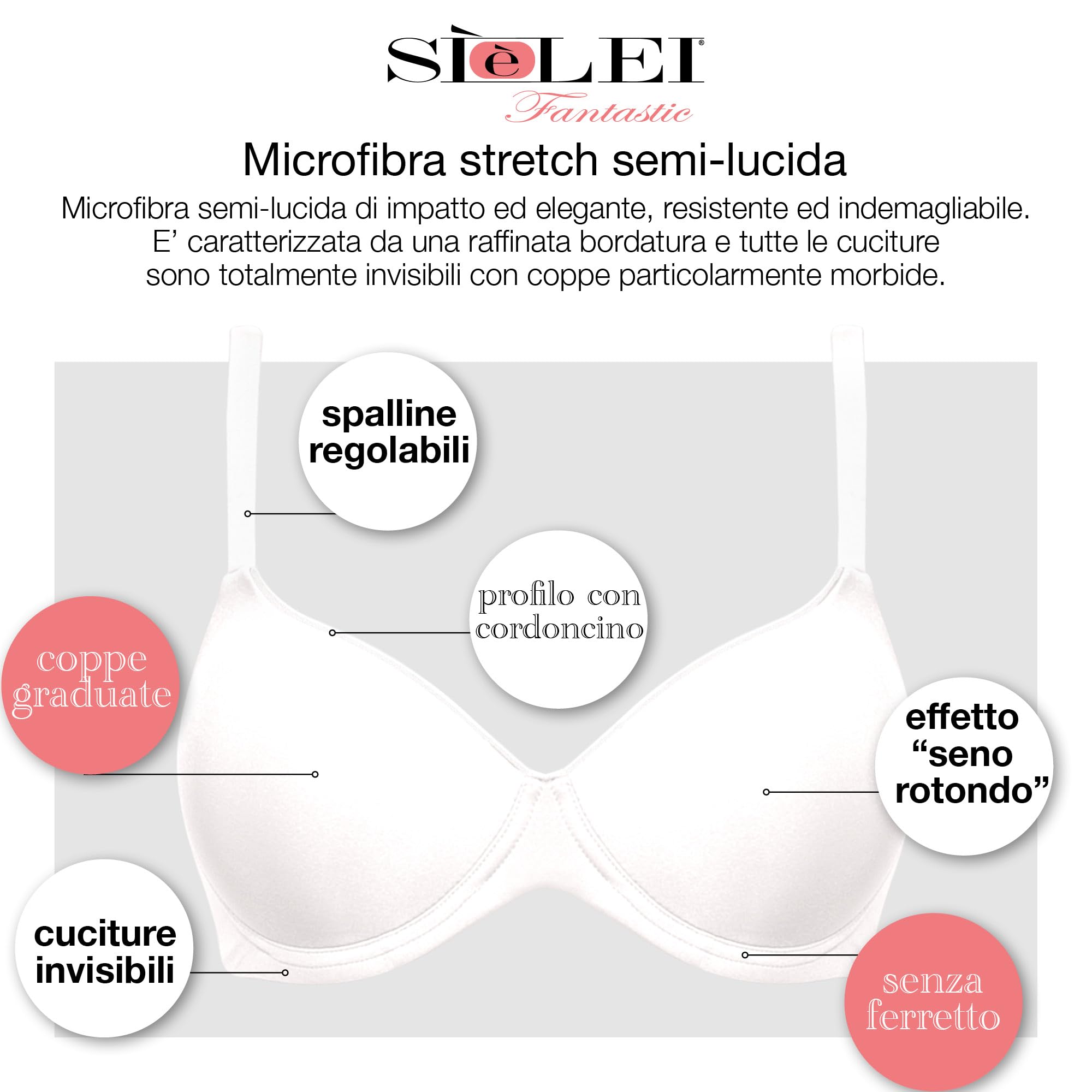 SÌèLEI, Reggiseno con Coppe Graduate, Realizzato in Morbida Microfibra, con Finiture Invisibili e Senza Ferretto, Designed in Italy