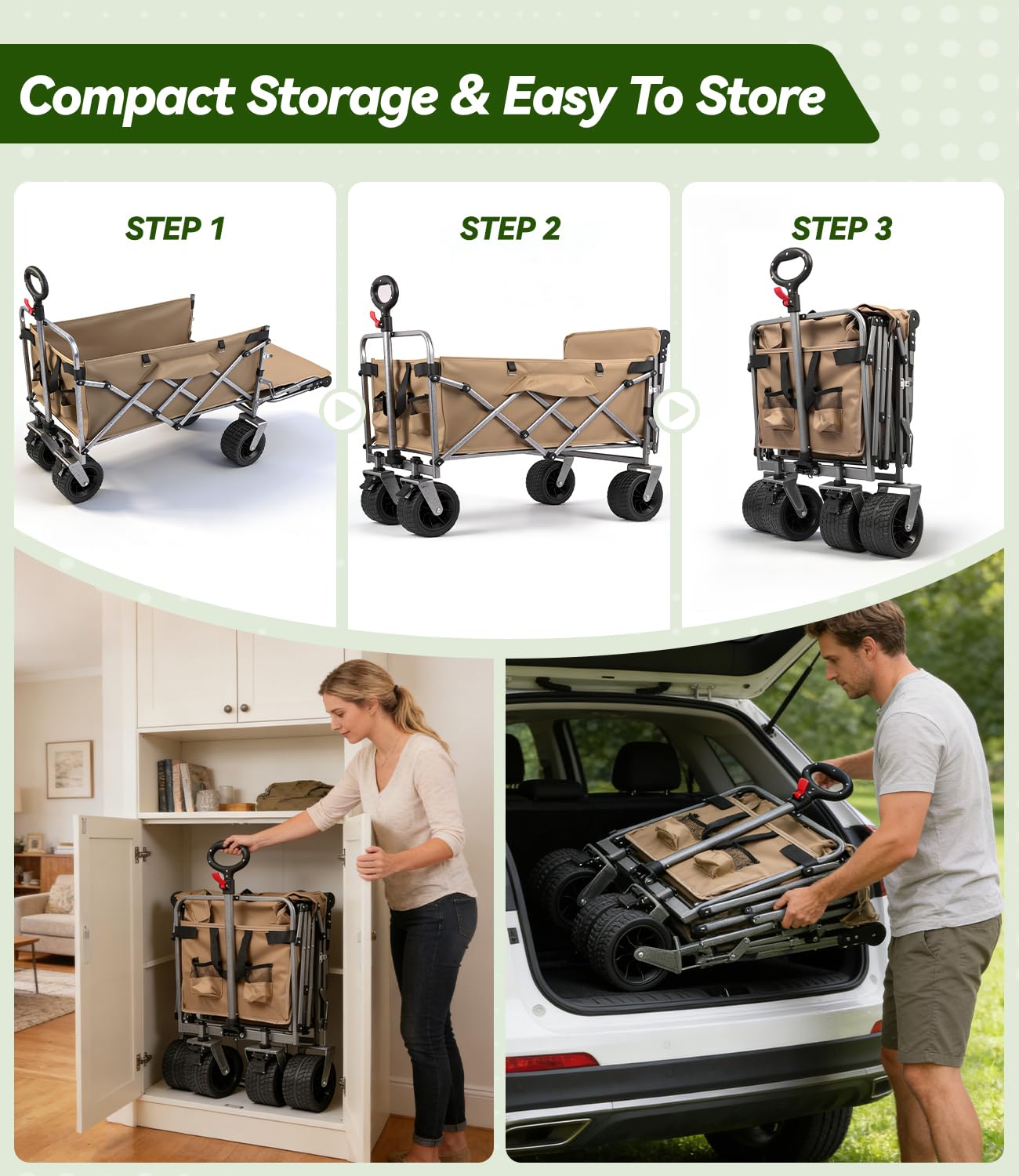 Carro Plegable de Transporte para Festivales con Ruedas Grandes, Capacidad de 200kg, Carro de 300L, Resistente Carrito de Camping con Mango Ajustable para Playa, Pesca, Jardín, Compras