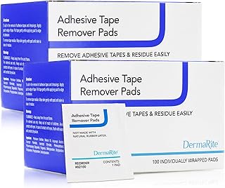 DermaRite Adhesive Tape Remover Pads - 200 Pack- Individually Wrapped Sterile Wipes - Removes Medical Adhesive Tape and Residue from Skin - Non Irritating - Latex Free - 100 Per Box