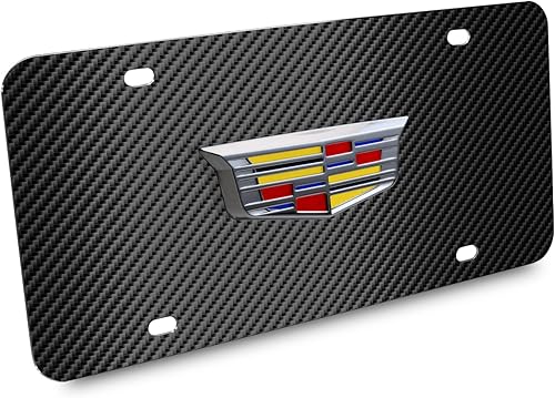 Miniatura 2 de iPick Image para Cadillac Crest 3D Logo en negro de fibra de carbono patrón de placa de acero inoxidable