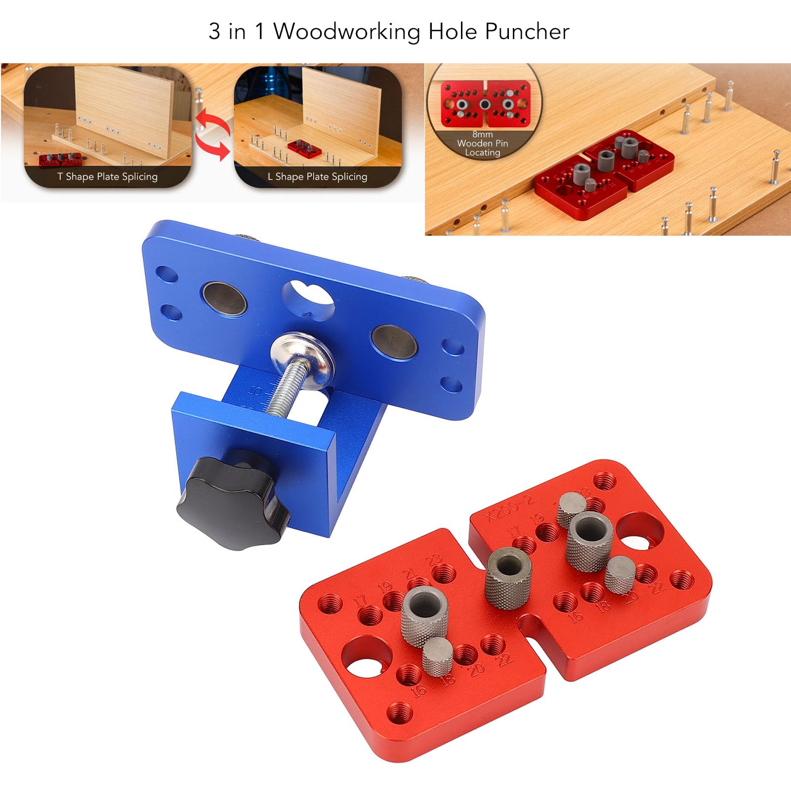 Herramienta Perforadora 3 en 1, Kit de Perforadora para Carpintería con Localizador de Plantilla de Clavija, Perforadora de Guía para Fabricación de Muebles para el Hogar, Juego