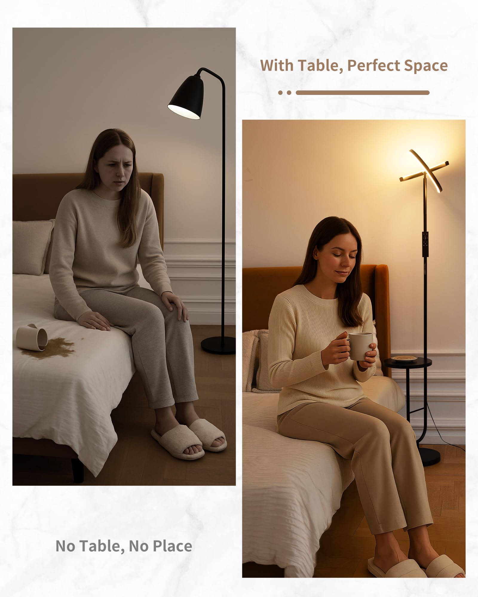 AVEN MF19 lampa stojąca LED, 36 W, ściemniana, z pilotem zdalnego sterowania, lampa stojąca z półką na półkę, obracana o 360°, nowoczesna lampa stojąca, czarna, do sypialni