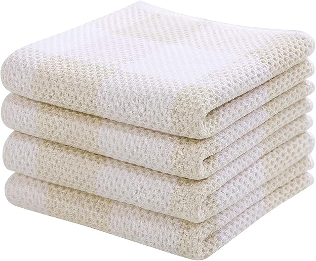 Moosfor Zestaw 4 ściereczek do naczyń 33 x 71 cm bawełna ręczniki do naczyń miękkie chłonne ścierki do czyszczenia ręczniki kuchenne, beżowe i białe