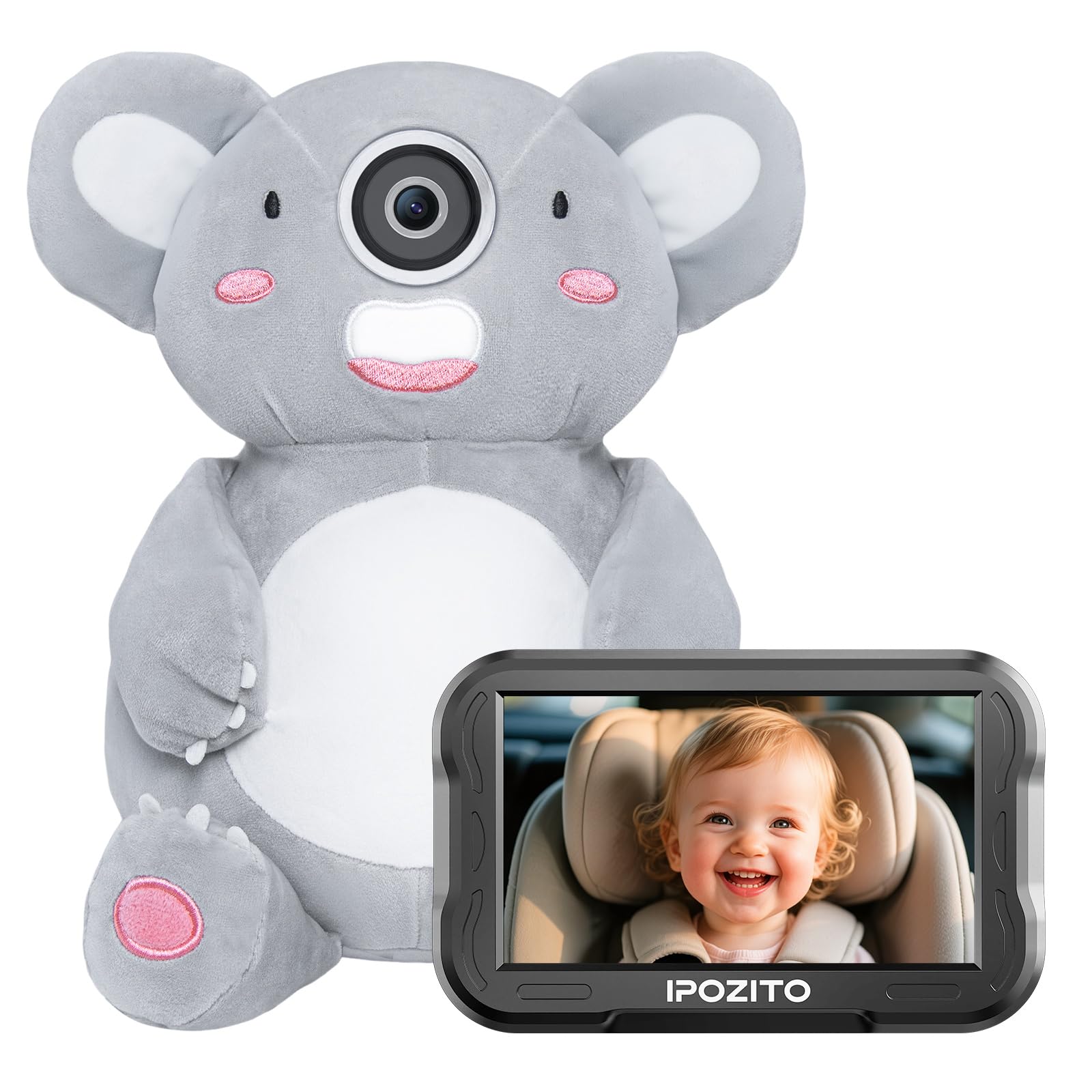 Caméra de voiture pour bébé avec vision nocturne HD 1080P Koala pour garder votre bébé en sécurité et sourire, caméra arrière pour enfants, nouveau-nés, animaux domestiques ACZ439
