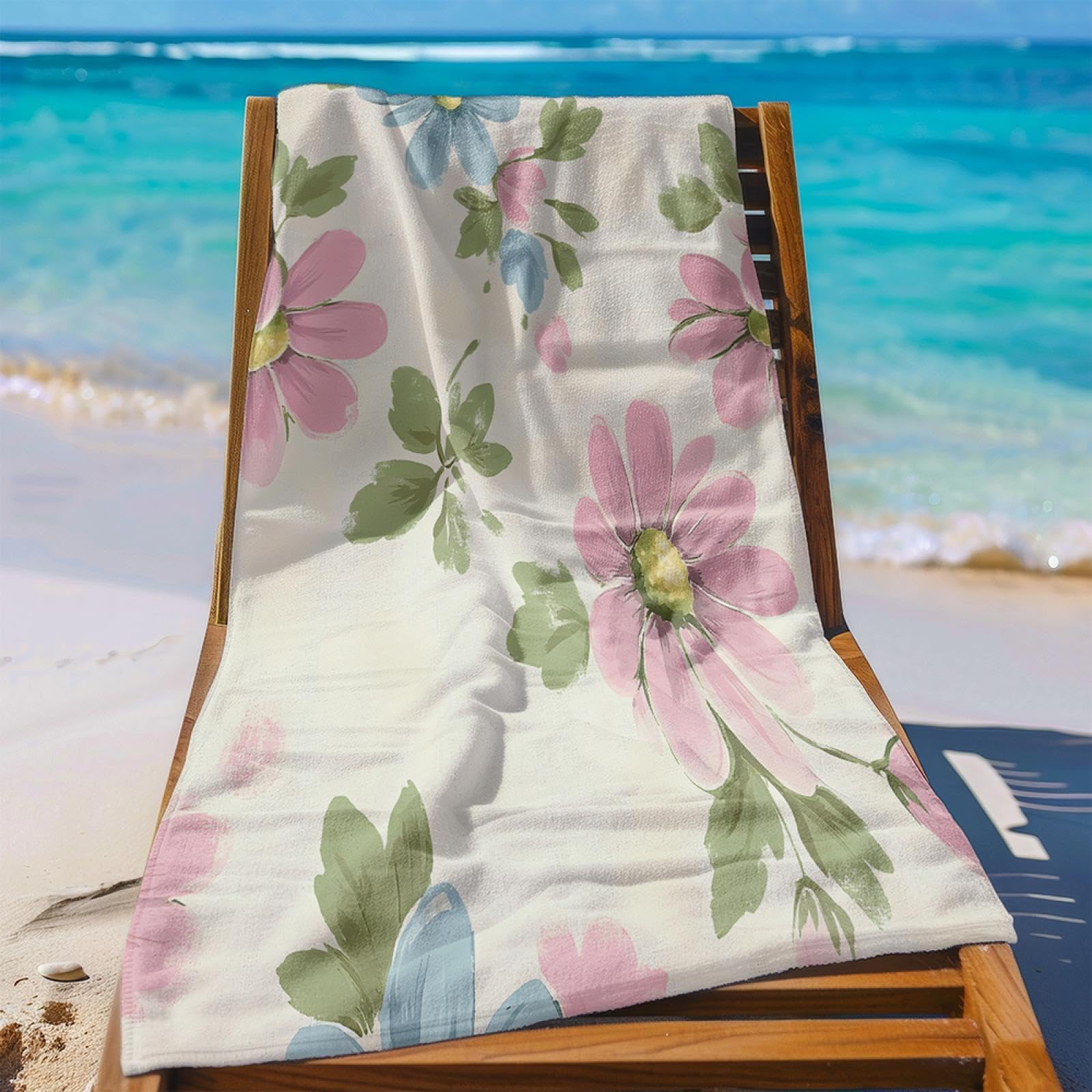 Asciugamano da spiaggia floreale, telo da spiaggia in microfibra per adulti, assorbente e ad asciugatura rapida per viaggi, piscina, yoga, palestra, campeggio 140x200cm/55 x79