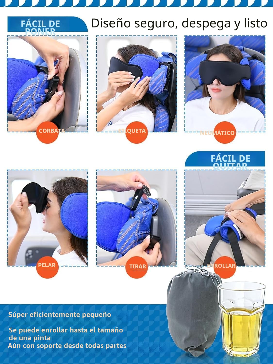 Combo de almohadas para avión SARISUN con correa para la barbilla, almohadas de viaje para aviones con máscara para los ojos para dormir, almohada para avión para vuelos largos, viaje en coche