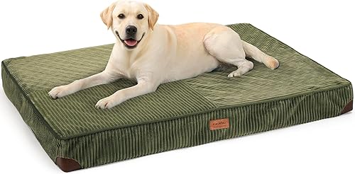 FUKUMARU Dog Bed, Thickened Corduroy Orthopedic Dog Beds with Washable Cover, Large Waterproof Dogs Bed for Crate, 28D Egg Crate Foam Support Pet