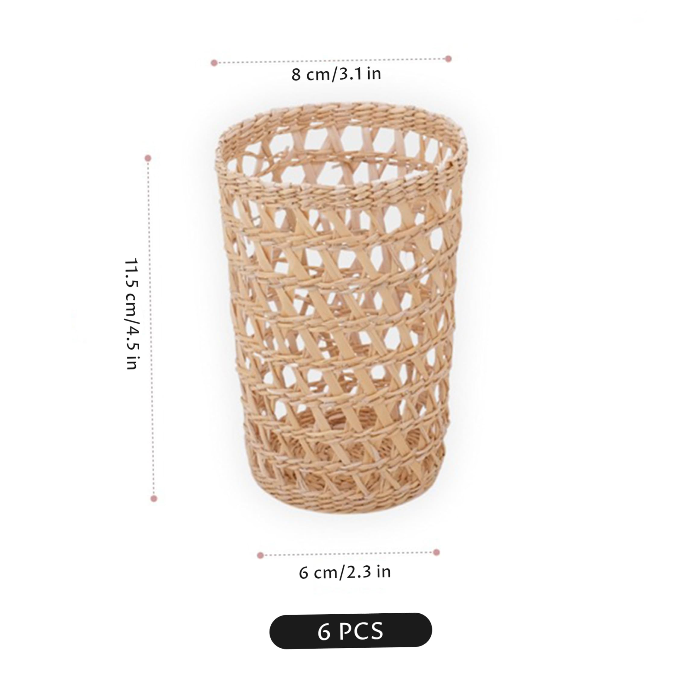 Vasos para lápices, 6 unidades, hechos a mano, con pajilla, mangas de aislamiento térmico para tazas, decoración pequeña y de escritorio, cesta de ratán pequeña, organizador de lápices de