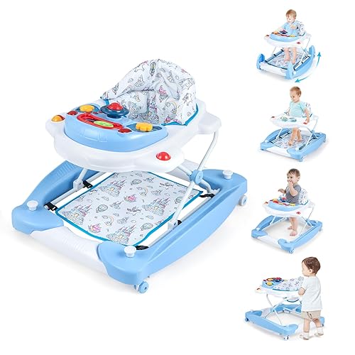 Miniatura 12 de BABY JOY Andador de bebé 6 en 1, andador de bebé plegable con ruedas, altura ajustable, música, luces, modo saltador y balancín, andadores de bebé