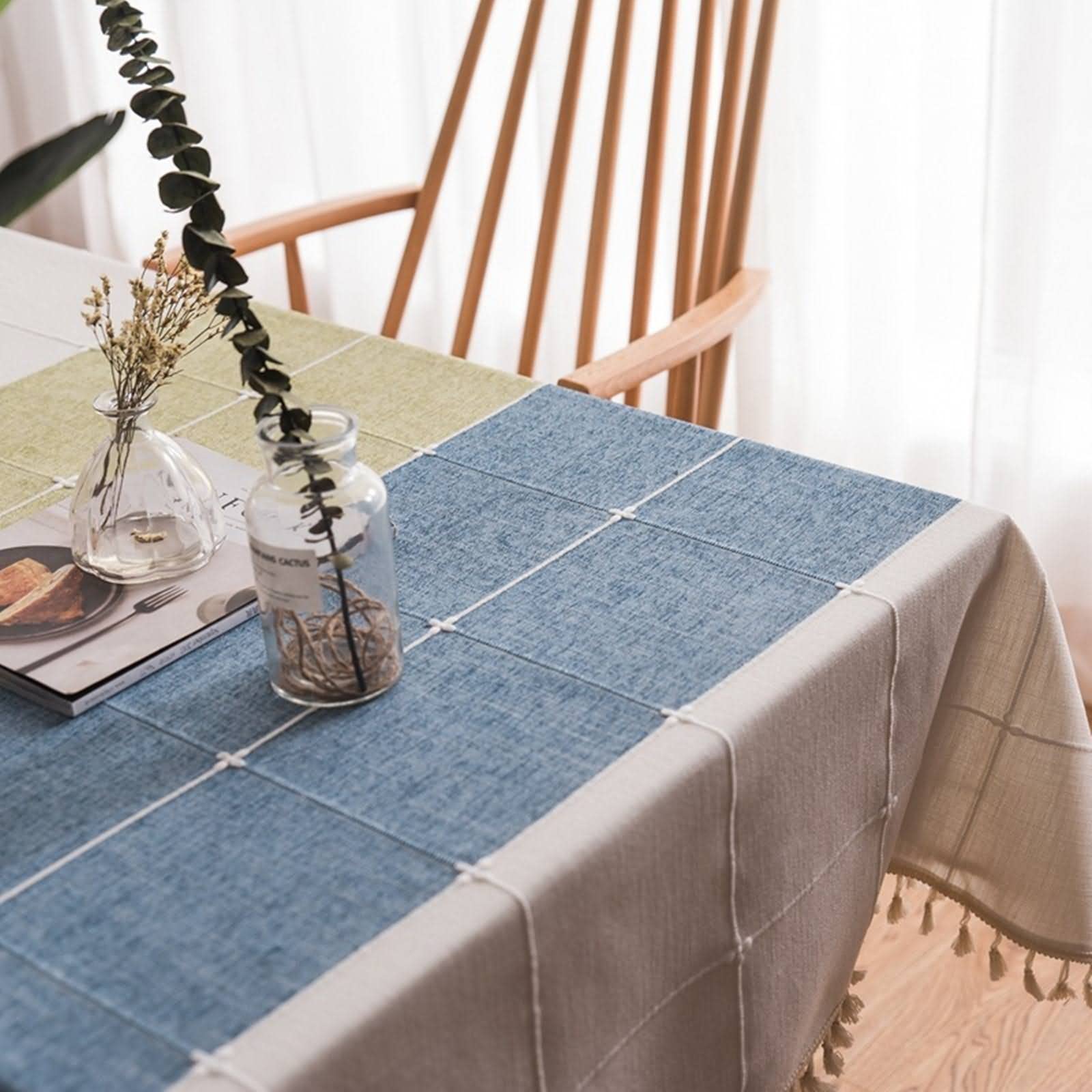 Set di tovaglie pasquali colorate, in poliestere fresco per sala da pranzo, artigianato e decorazione, blu e verde, 120 x 120 cm, perfetta per feste primaverili