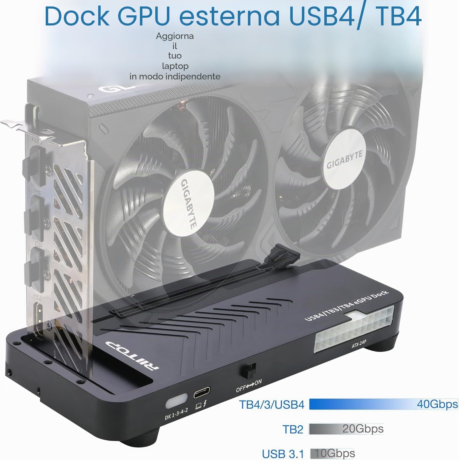 RIITOP Alloggiamento eGPU da 40 Gpbs USB4.0 compatibile con Dock GPU esterno Thunderbolt 4 per scheda grafica PCIe 4.0 X16