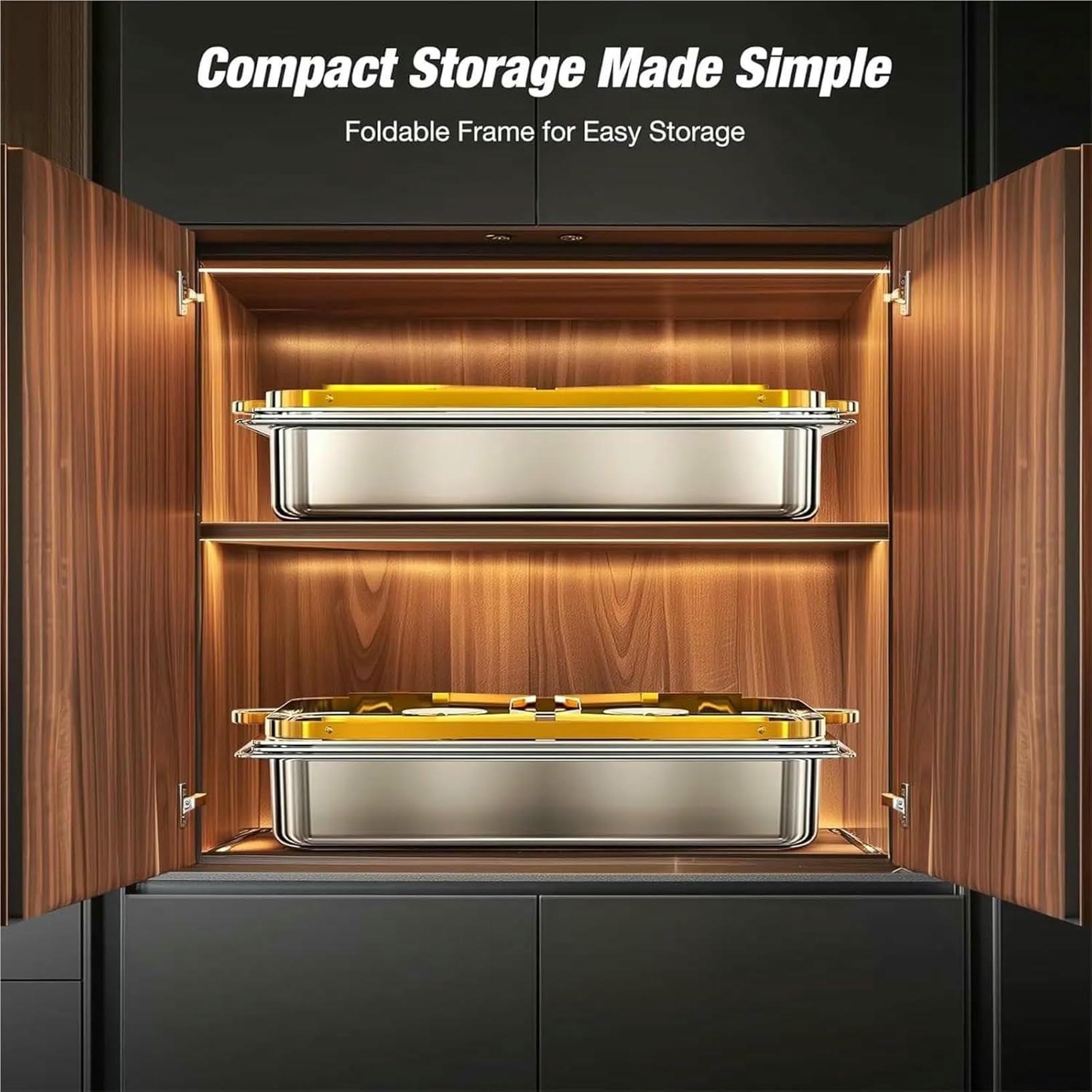 Juego de platos de rozamiento, calentadores de buffet para catering, eventos y fiestas, 8 cuartos de galón, paquete de 2/4 con diseño de borde enrollado, solución duradera y elegante para servir
