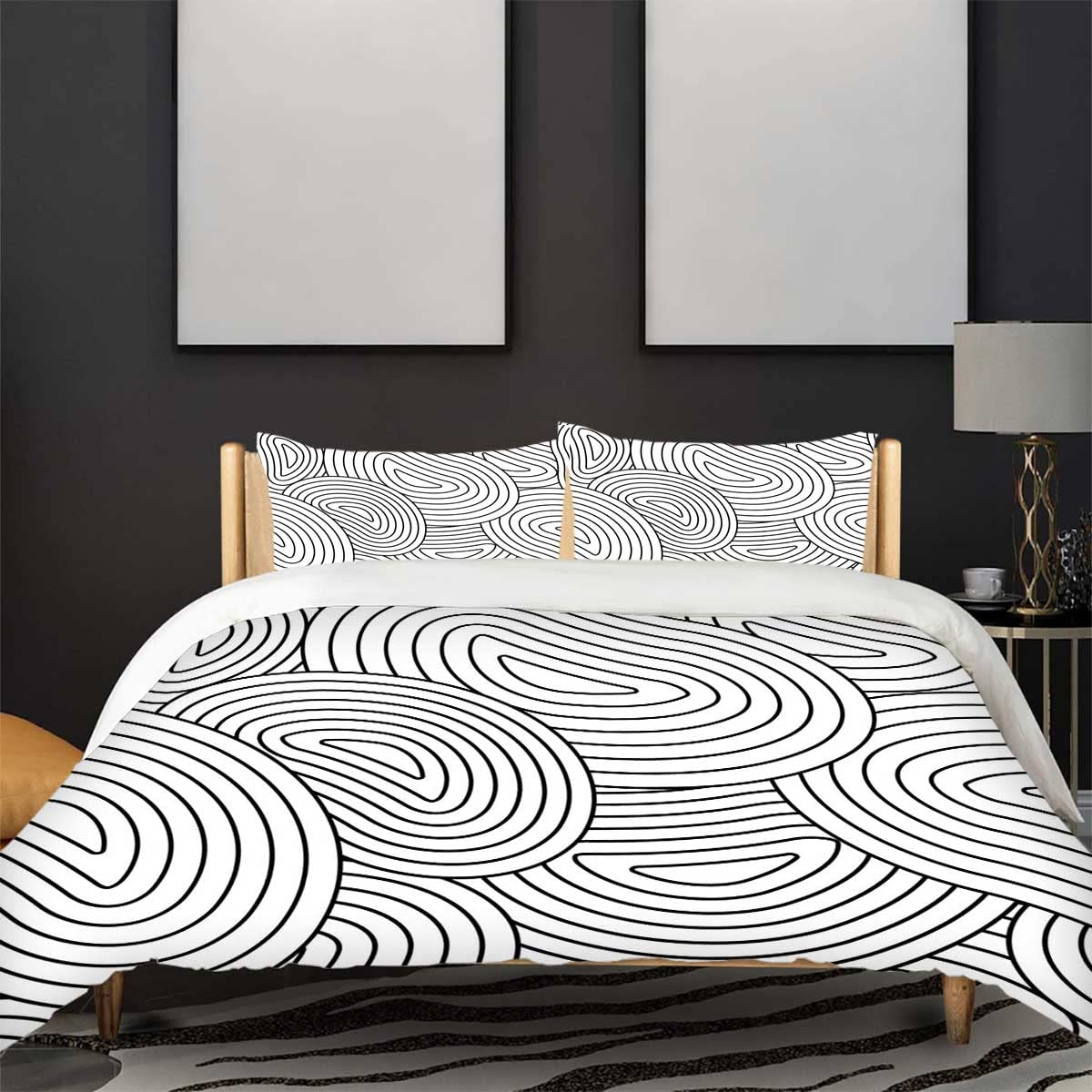 Menghomeus Set di biancheria da letto per letto queen size, motivo floreale viola stampato su grigio, in morbida microfibra, leggero, per tutte le stagioni (1 piumone, 2 federe