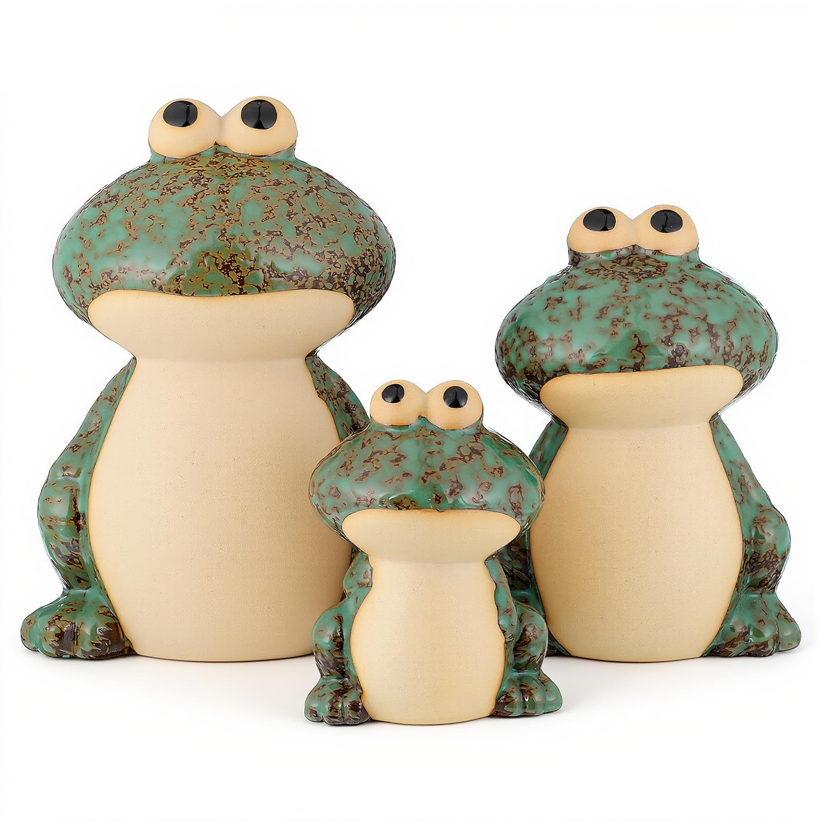 Photo 1 of *** missing biggest frog *** Hpmjz Garden Frog Decor Set of 3 Outside Ceramic Frog Statues Cute Yard Decoration Funny Holiday Ornament for Patio Backyard Pond Pool Front Porch Mom Grandma Family Friend